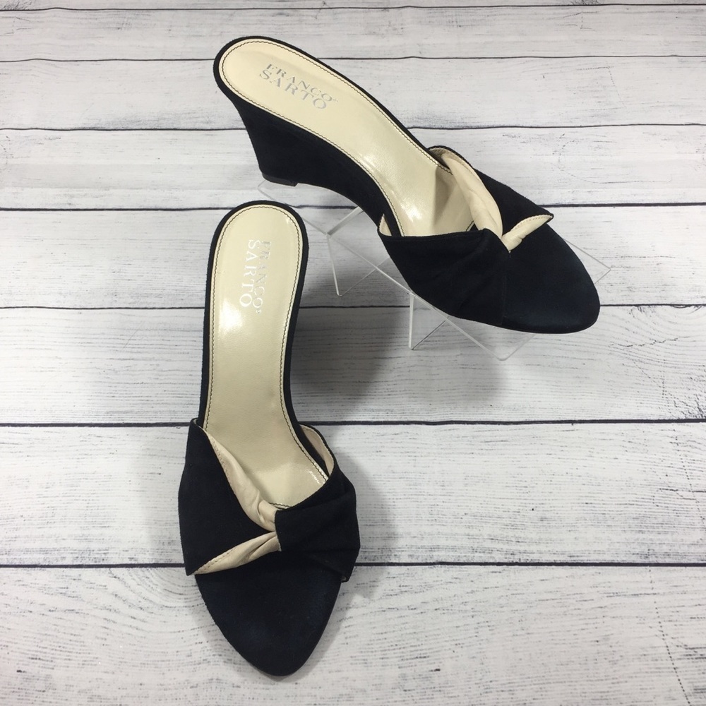 Franco Sarto Black Suede Slip-on Wedges